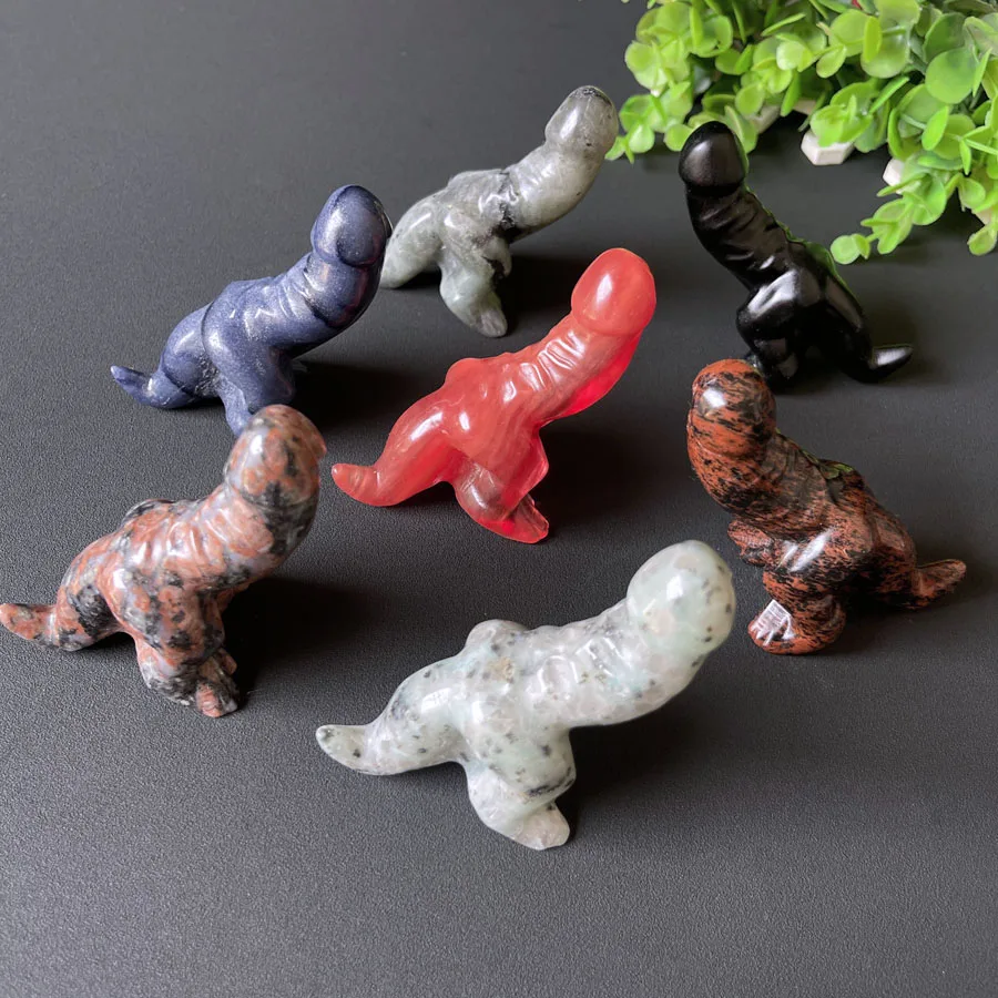 New Arrival Customized Meditation Natural Obsidian Crystal Dinosaur Penises With a Tail Crystal Quartz Penis With Legs