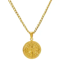 Hip-hop Gold-Plated Stainless Steel Compass Pendant Necklace with Box Chain for Gift Occasions