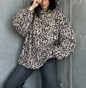 Factory Wholesale Custom Embroidered Classic Leopard Oversized Winter Women's Heavyweight Fleece Pullover Hoodie