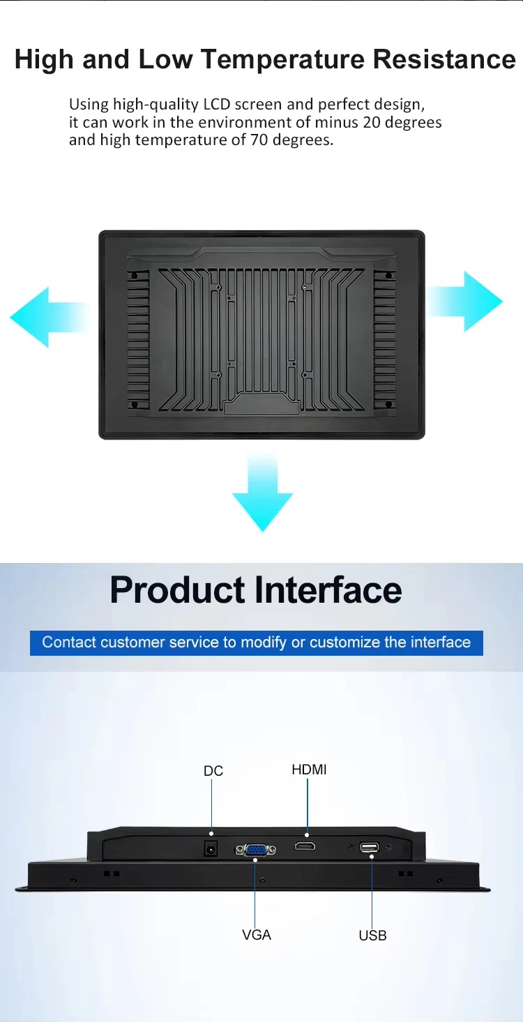 15.6 Inch Industrial Sunlight-readable IPS LCD Monitor Capacitive Touch Screen True Flat HD VGA Industrial Display
