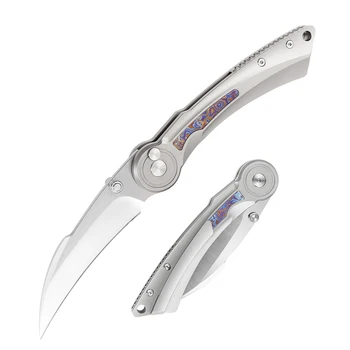 Custom Portable High Carbon 14cr15MOV EDC Pocket Knife Titanium Alloy Folding Outdoor Camping Knife with Stainless Steel Blade