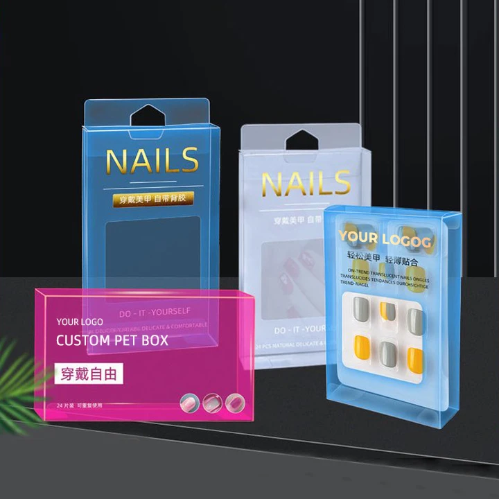 Custom Press on Nail Packaging Box Paper or Plastic Nail Product Box Press on Nail Packaging Box with Hanging Hole
