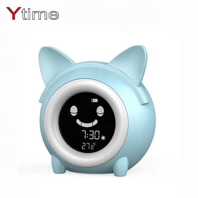 The Children Sleep Training LCD Cartoon Night Light Funny Alarm Clock
