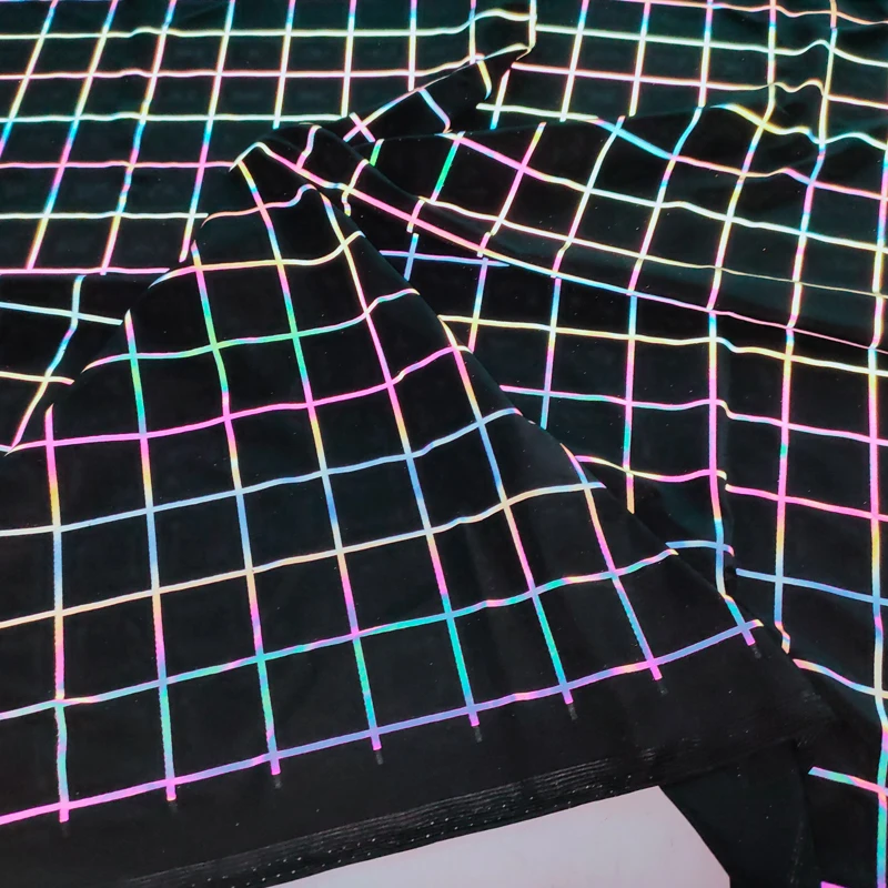 High Visible Printing Light rainbow Reflective Polyester Spandex Stretch Knitted Fabric for Fashion Dress Leggings Headbands