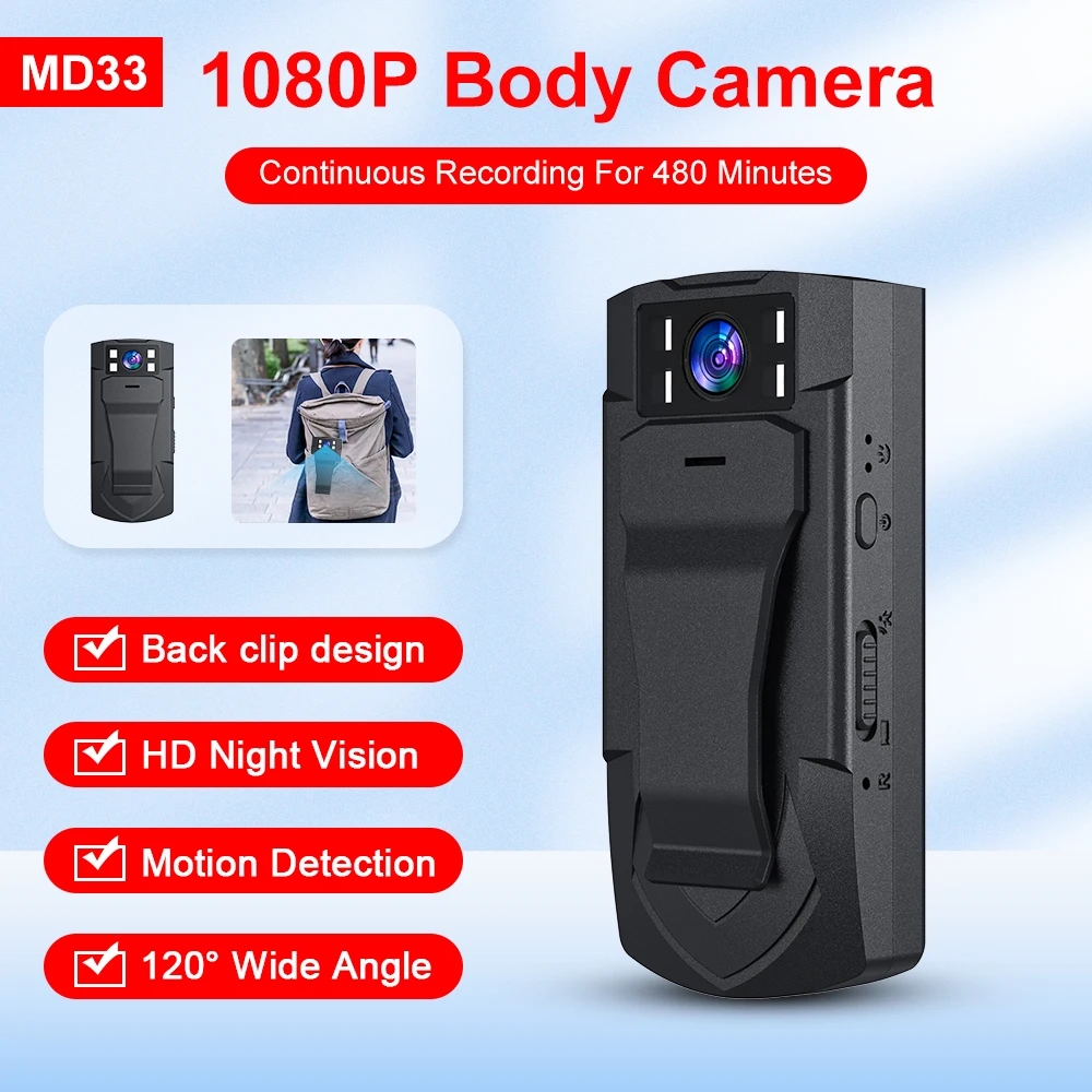 Body Camera MD32 MD33 Video Recorder Wearable Cam With Night Vision HD 1080P Video Record Security Cam Sport Body Mini Camera