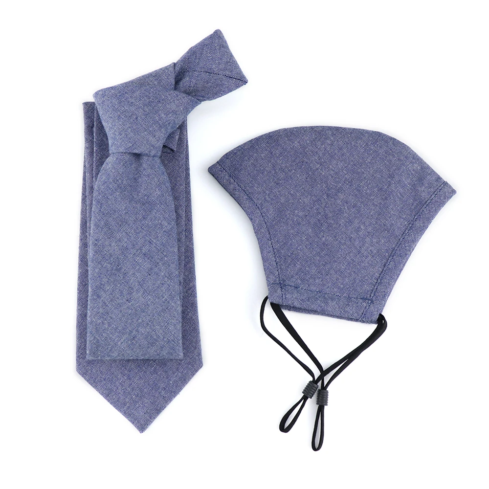 定制品牌标志纯色牛仔蓝纯棉手工m a s k男士领带套装礼品