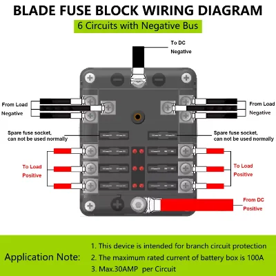 6 Way Fuse Block Negative Terminal Block With LED Indicator For 12V/24V Automotive Fuse Holder 6 Circuits Fuse Box