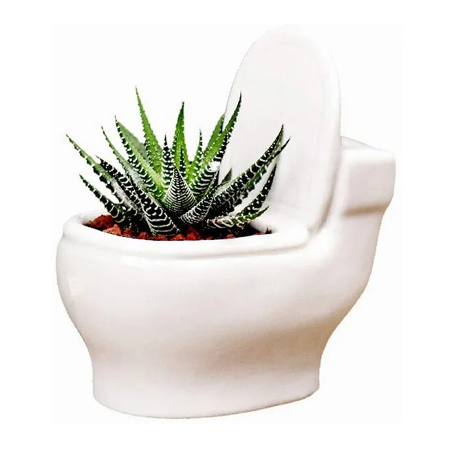 Dropshiping 4 Inch Mini Small Flower Pot Ceramic Toilte Plant Pot Bonsai  Pot With Drainage Holes for Home Office