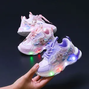 2026 Spring New Fashion LED Light Girls' Sneakers Bow Princess Design Toddlers Young Girls Sports Shoes