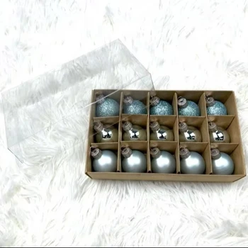 15pcs 30mm Mini Glass Ball Light Blue Christmas Ornaments Decorative Hanging Christmas Bauble Set Shiny Matte and Glitter