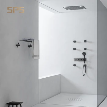 P5504 New Arrival LED Head Shower Luxury Bath Wall Mounted Concealed Solid Brass Bathroom Shower Set With Side Spray Showers