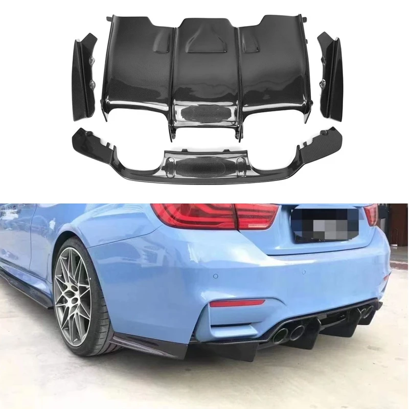 F82 M4 4PCS PSM Style Rear Bumper Protector Lip for BMW F80 F82 M3 M4 Carbon Fibre Rear Diffuser Tray Wit Side Splitter 2014 up