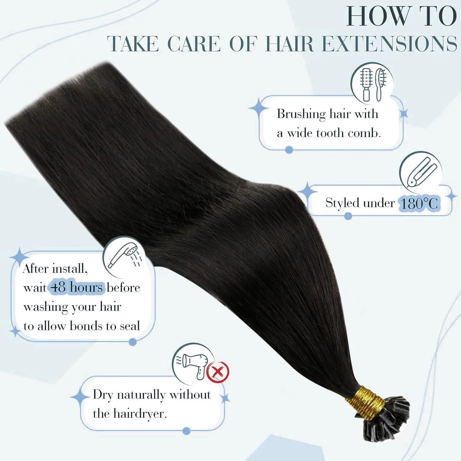 Glatte schwarze U-Tip-Haarverlängerungen, 100 % Echthaar, Farbe 1B, 40,6–66 cm, Fusion-Haarverlängerungen, 50 Gramm/Packung, für Frauen_voghion.com