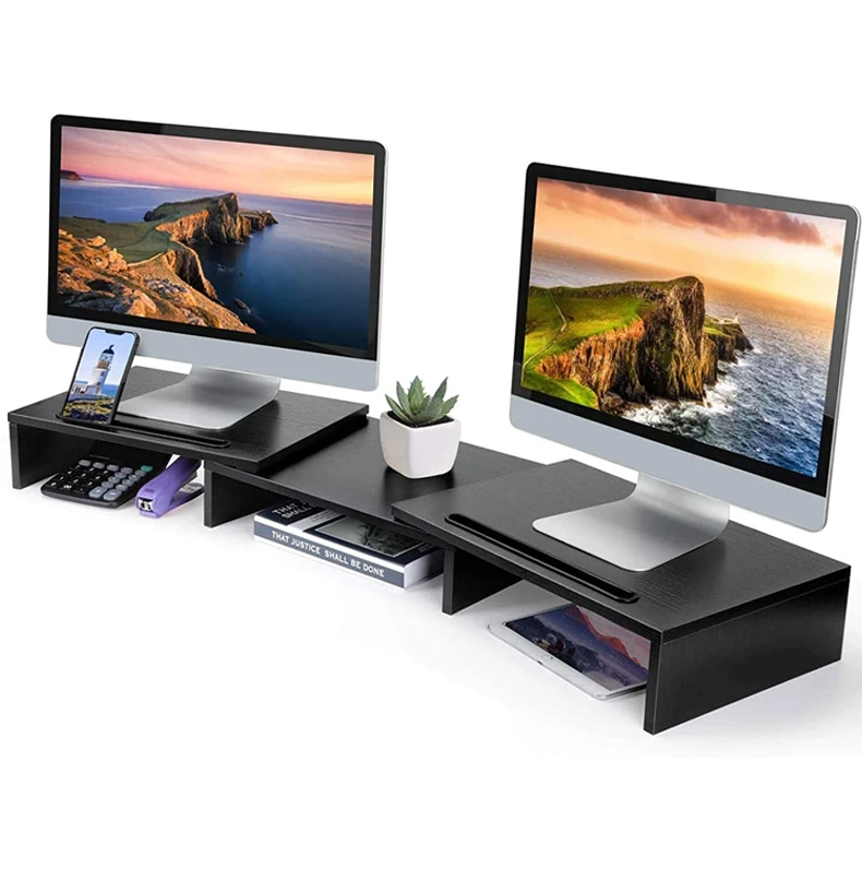 Escritório Pessoal de Multi Portátil Ajustável Suporte para Monitor Lcd Stand Organizador Armazenamento De Desktop De Madeira Triplo