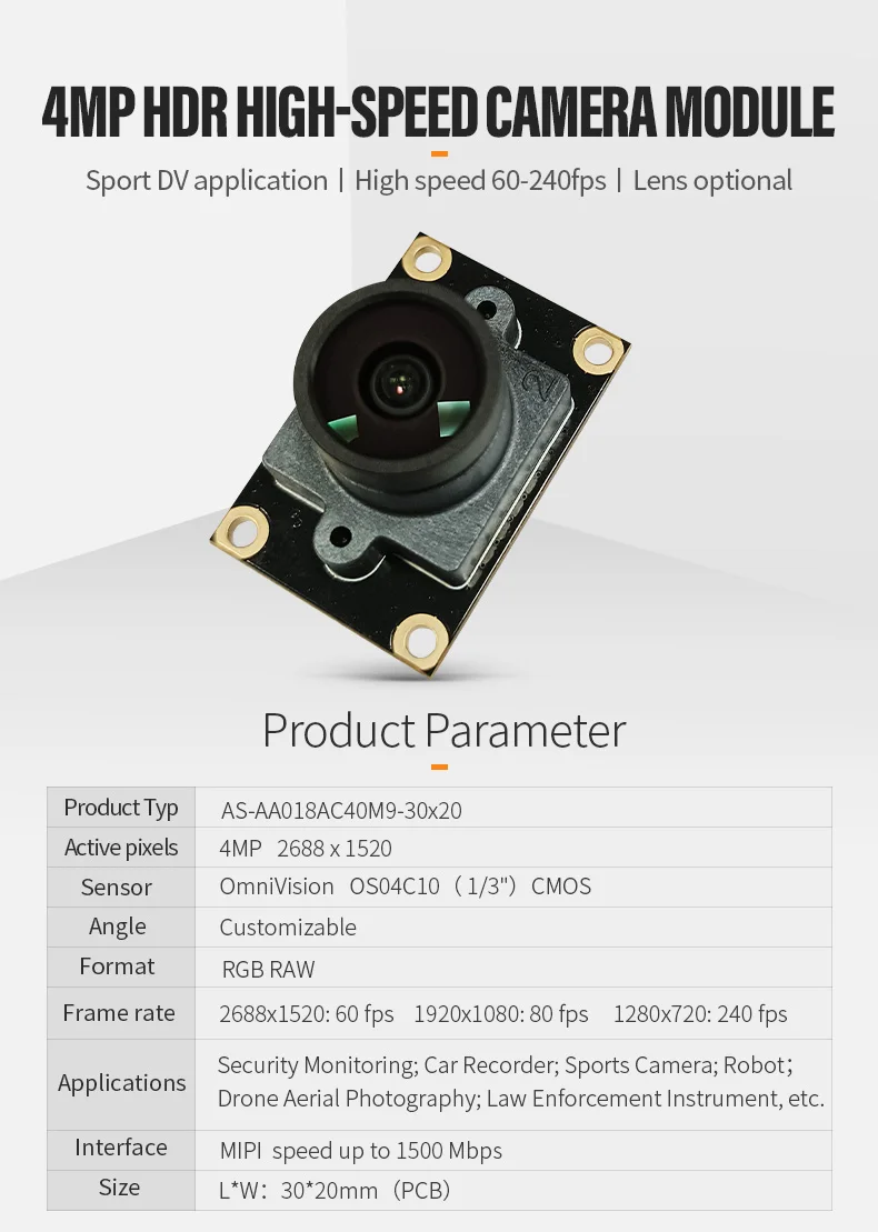 DGZX Os04c10 1520P 60fps 1080P 720P 60fps 240fps Hd 4MP High-speed Capture 2k Camera Module Mipi Wide Angle插图