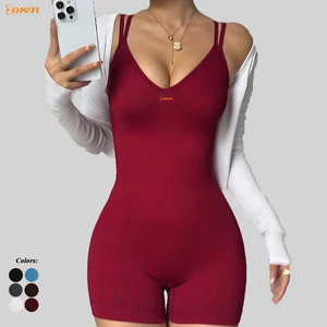 Women Sleeveless Cross Back Yoga Jumpsuit Ribbed Seamless Quick Dry Romper Compression Fitness Breathable Sports Bodysuit