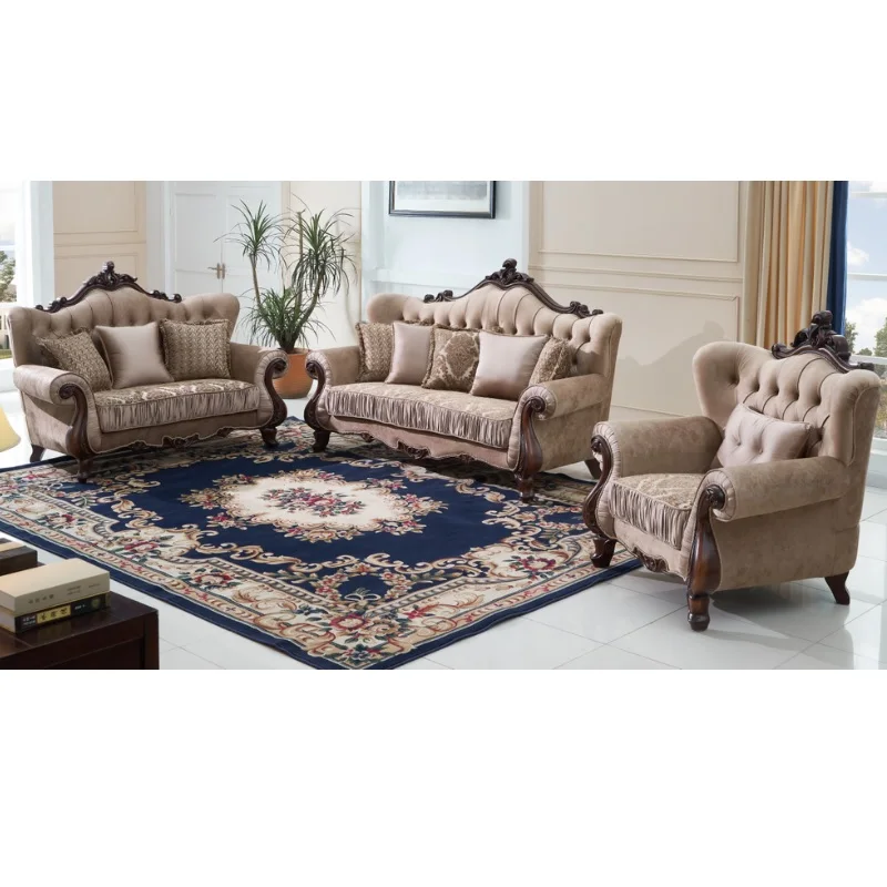 WoodenソファFrench Italianクラシックソファセット7シーター最新の