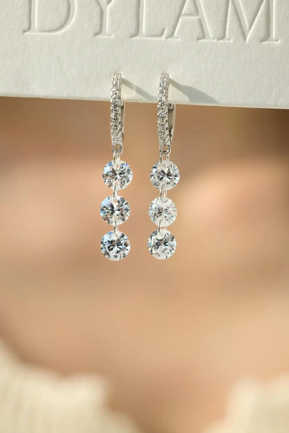 KAKODIY 14K Gold Plated Earrings 925 Sterling Silver Fine Jewelry Tri-zircon Pendant Ring Earrings detail 2