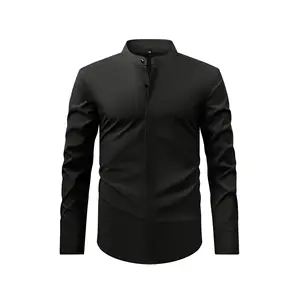 Men's Vintage Stand Collar Long-Sleeve Shirt Stretch Business Casual Top
