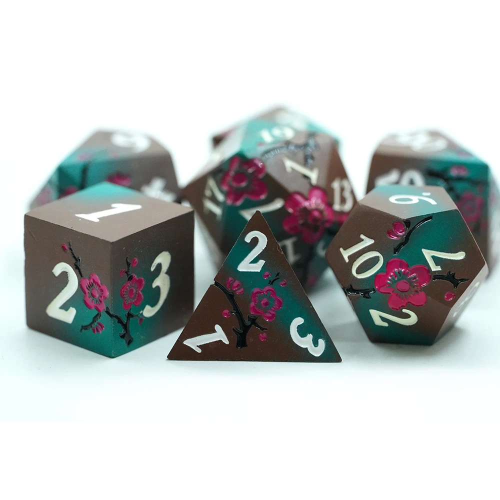 7PCS Flower Dice Set with Gradient Colorful DND RPG Portable Toys for Adults Kids TRPG D4 D6 D8 D10 D12 D20