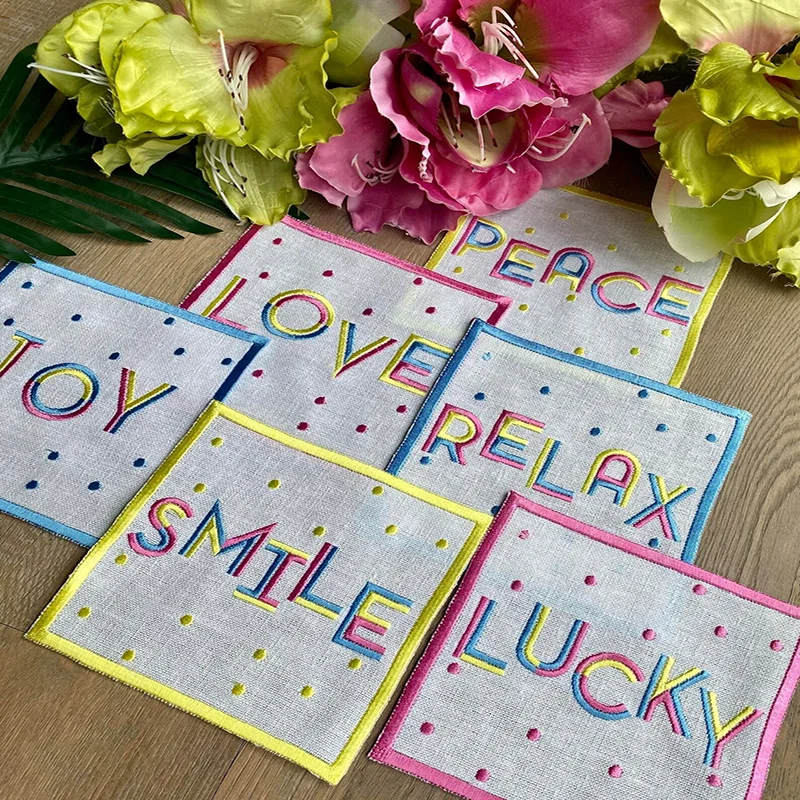 Embroidered Rustic Linen Placemats, Personalized Floral Hand Embroidered Placemats, Washable Placemats Rectangular