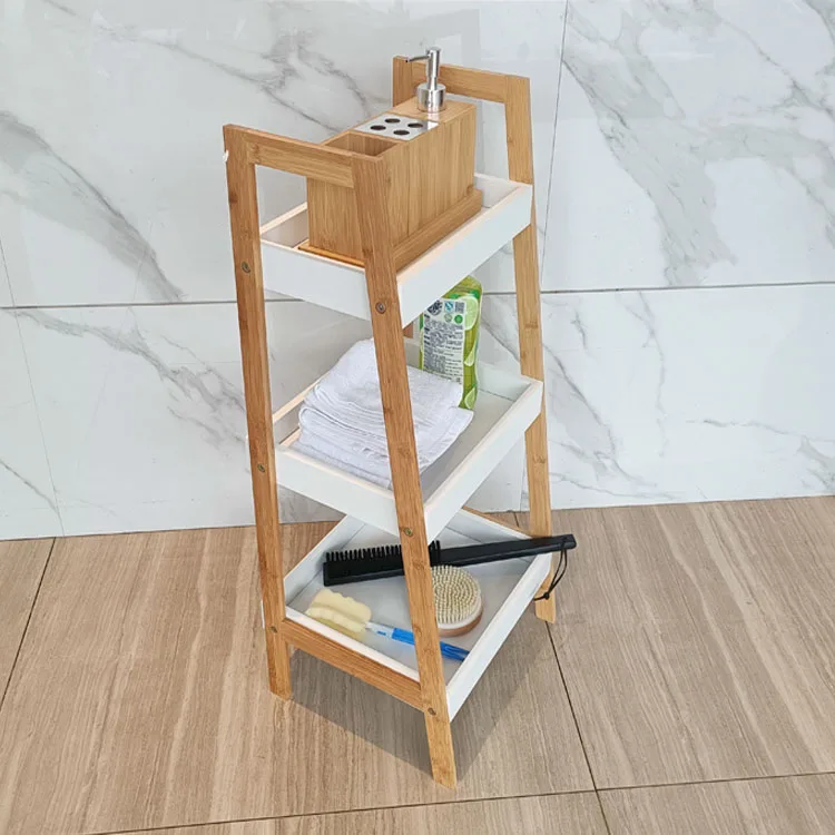 WDF Natural wholesale home office industrial storage racks shower storage commodity shelf bamboo bathroom shelves details