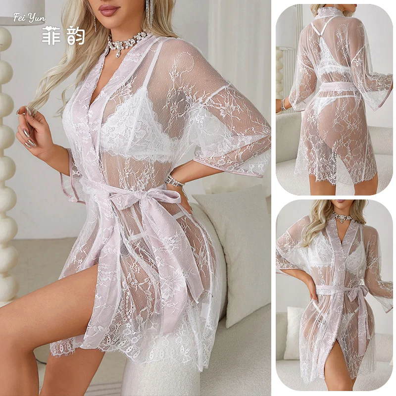 Wholesale Soft and Sexy Lace Pattern Lace Home Clothes for Women  Comfortable Perspective Temptation Sleeping Robe