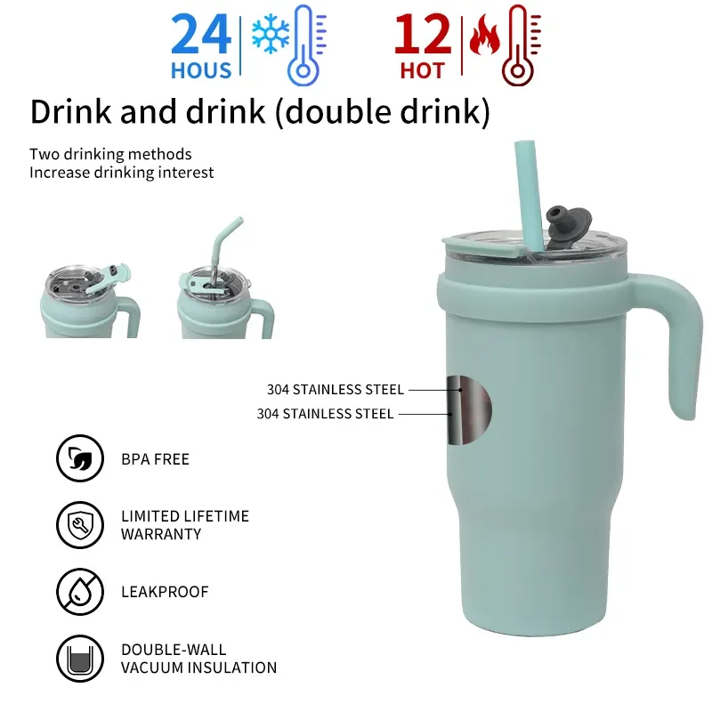 Leakproof Custom Logo 24oz Vacuum Insulated Vacuum Cup Travel Mug Stainless  Steel Tumbler 40 oz Tumbler with Handle Flip Straw
