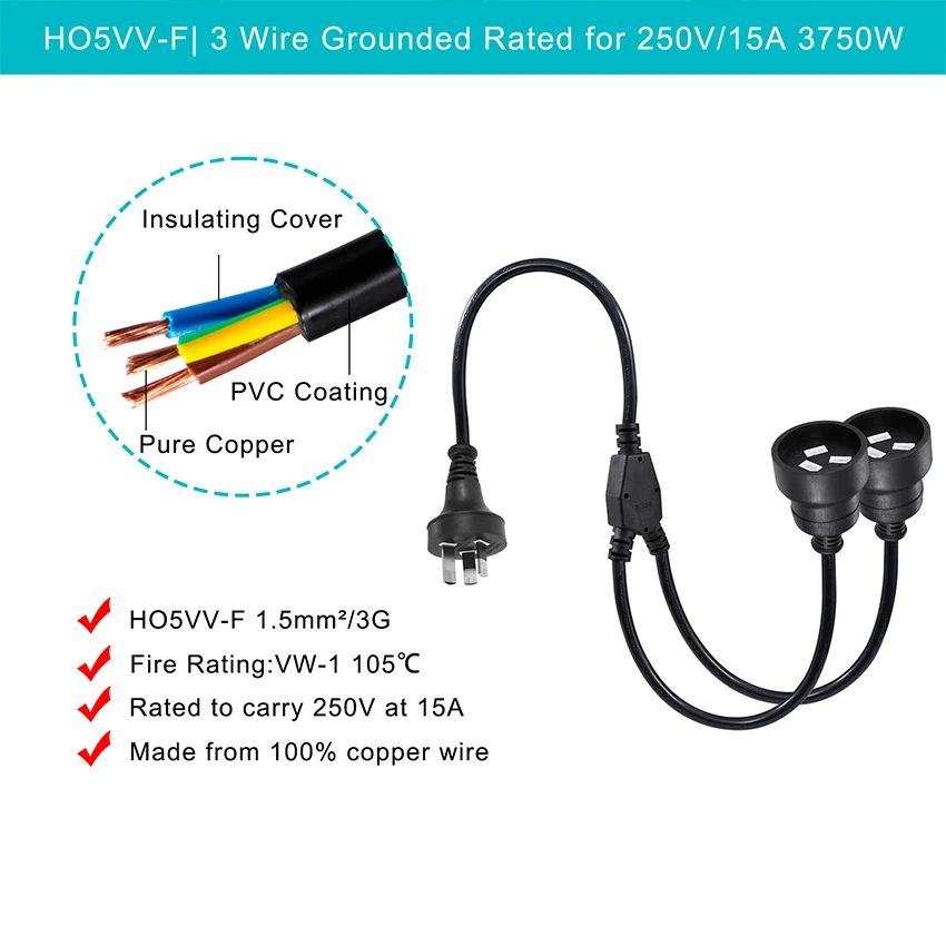 White 3-Core Extension Cable - 2 Meter, 3x1.50mm², 220V With Ground (Schuko Angle Plug)