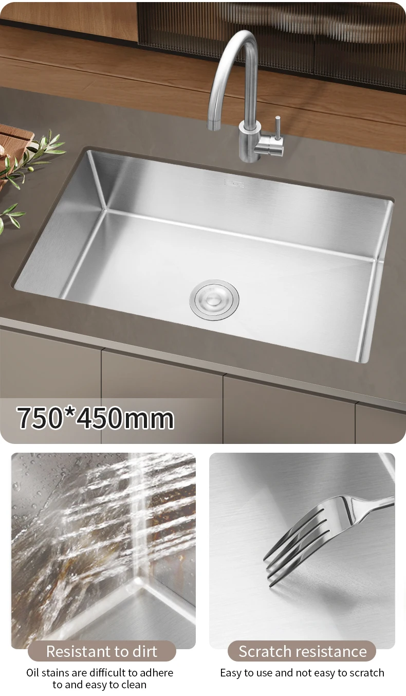 Sus304 Stainless Steel Washing Basin Wire Drawing Manual Sink Under The ...
