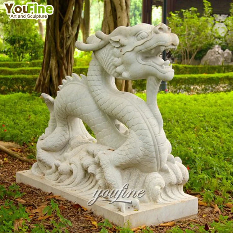 Life Size Garden Outdoor Hand Carved Natural Stone Marble Dragon Statue