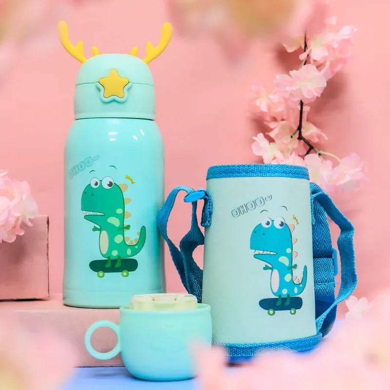 Cartoon Bunny Unicorn Stainless Steel Vacuum Flask Thermos Cup Mug for Kids  Childen Portable Cute Straw Water Bottle with Bag (pink bunny 3, 600ml)