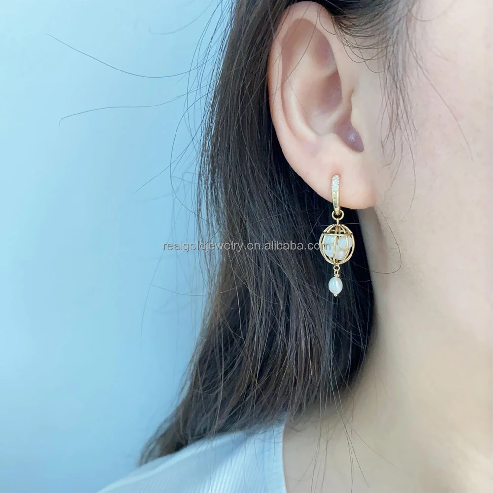 14k Au585 Solid Gold Stud Earrings Trendy Style Lab Diamond Beautiful