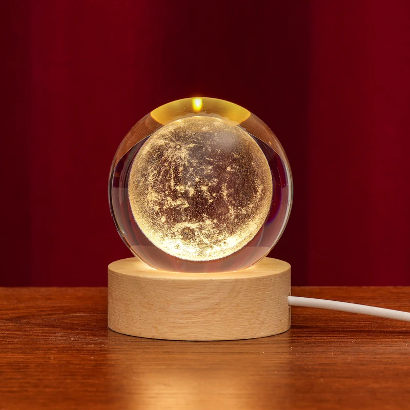 Wholesale Gifts Wooden Led Light Wooden Base Stand Galaxy 3d Solar System Custom Crystal Ball manufacture