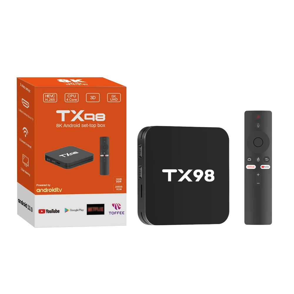 Customizable TX98 Android 13 4K TV Box with BT Voice Remote