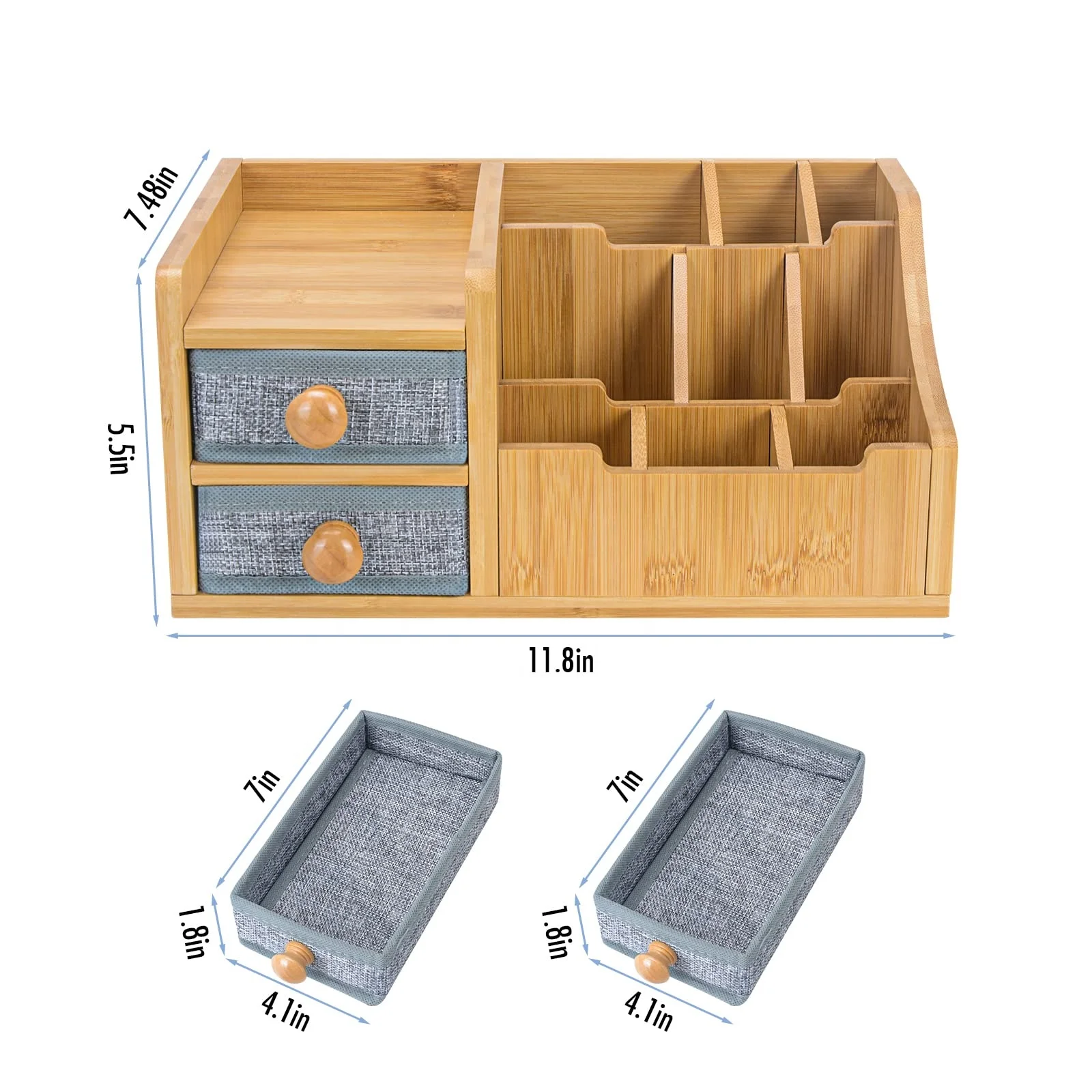 Organizer Da Scrivania In Bambù Con 2 Cassetti 30X31X18 Cm