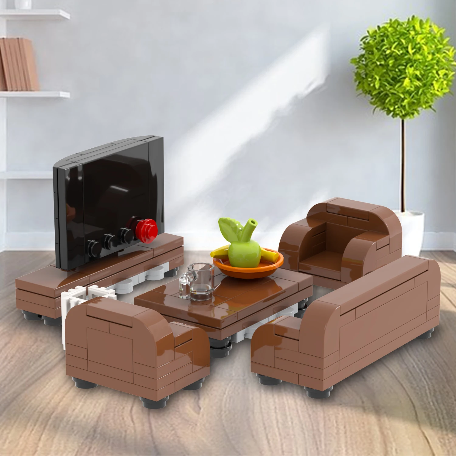 MOC Home Living Room Suit Set Series Sofa Couch TV Table Furniture Model  Model Bricks Building Block Sets Promotion Toys