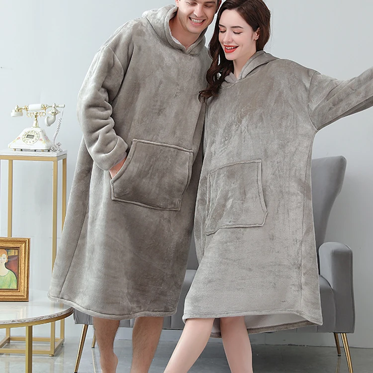 Amazon Supplier Women Hoodie Robe TV Blanket Plus Size Custom Long Men Sleepwear Bath Robe Nightgown