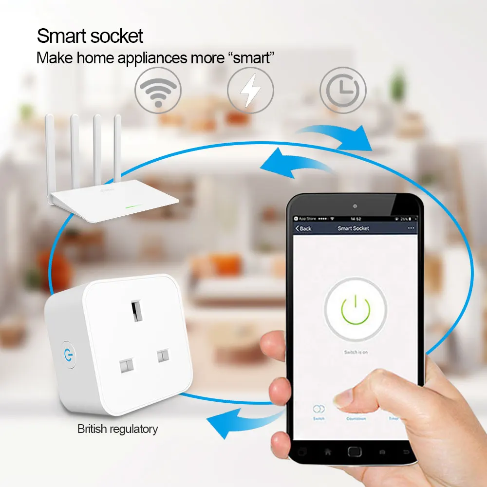 Matter US/UK/EU WiFi Smart Plug Socket with Timer Tuya & Alexa Voice Control HomeKit APP Control
