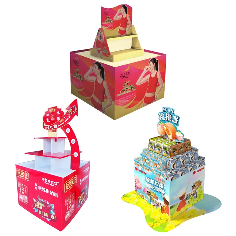 Easy Assembly 4-Shelf Supermarket Display Stand Corrugated Cardboard Floor with Removable Shelves for Promotions