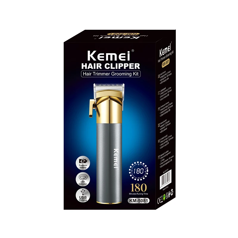 New Electric Hair Cutting Head Trimmer Kemei Km5081 Head Usb Rechargeable Metal Body Tshaped