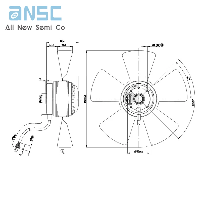 Original Axial flow fan A2D250-AA02-02 380V Inverter UPS power supply motor heat dissipation exhaust fan