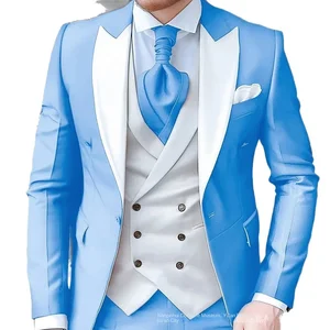 Elegant Wedding 3 Piece Slim-fit Jacket Pants Vest Full Set Luxury Single Breasted Mandarin Collar Purple Men's Suits Blazer