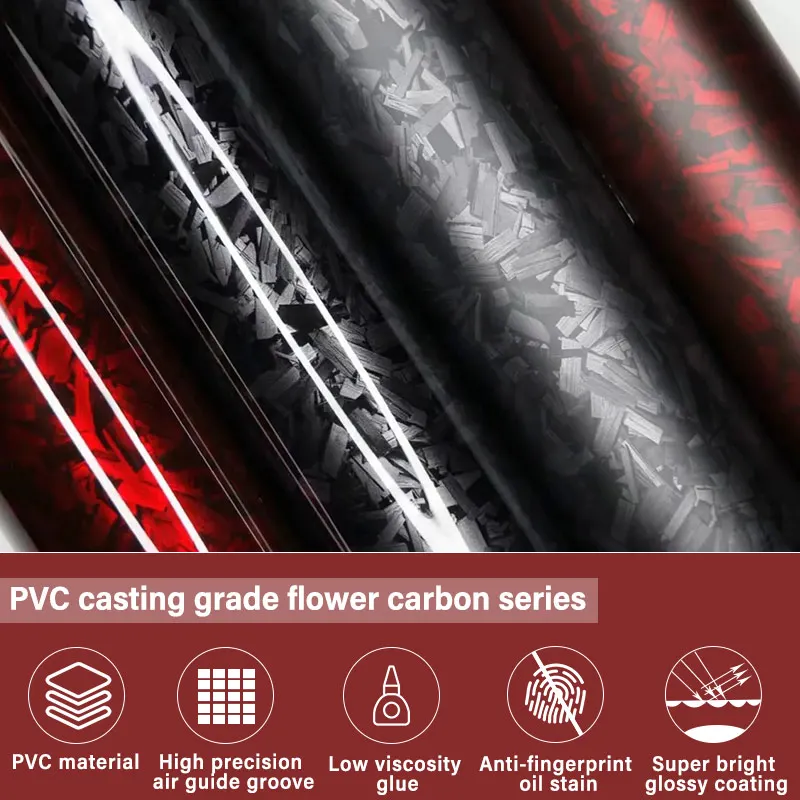 PET Backing PVC Gloss Matt Black Red Surface 1.52*18M Vinyl Wrap Car Color Wrapping Forged Carbon Fiber Forged Wrap