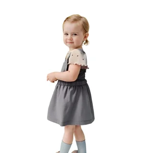 Wholesale Natural Dye Overall Jumper Suspender Cross Back Pinafore Skirt Cute Baby Girl's Dresses with Buttons Plant-Dyed