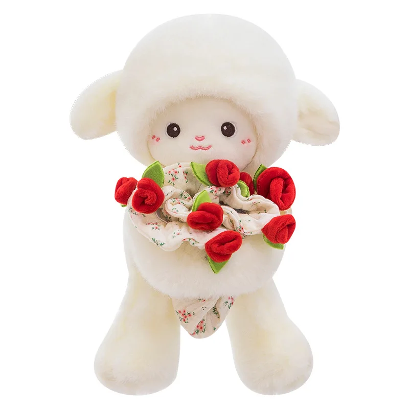 Magnetic Rose Lamb Plush Toy Red Purple Rose Flower Hat Sheep Stuffed  Animal Doll Pillow Creative Bouquet Couple Gift Wholesale