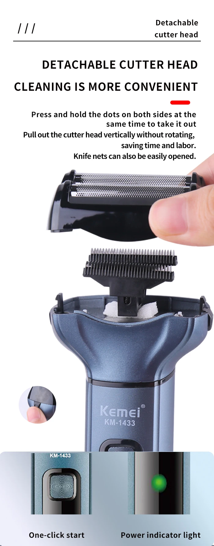 Nose Hair Clippers Household Electric Trimmer Kemei KM-1433 3-in-1 Multi-function Clippers