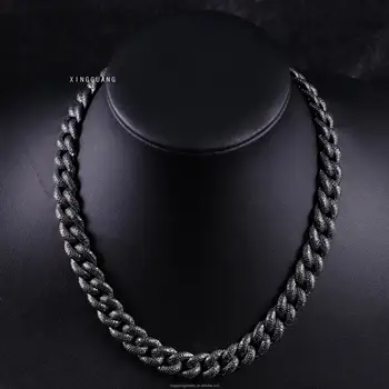 Fashion Chain 13mm GRA Certificate VVS Black Moissanite Diamond Solid Silver Cuban Link Chain for Hip Hop Jewelry