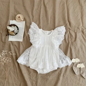 Muslin Baby Clothes Pure Cotton One-Piece Harem Dress with Lace Embroidered Princess Mesh New Summer Casual Styles Baby Rompers