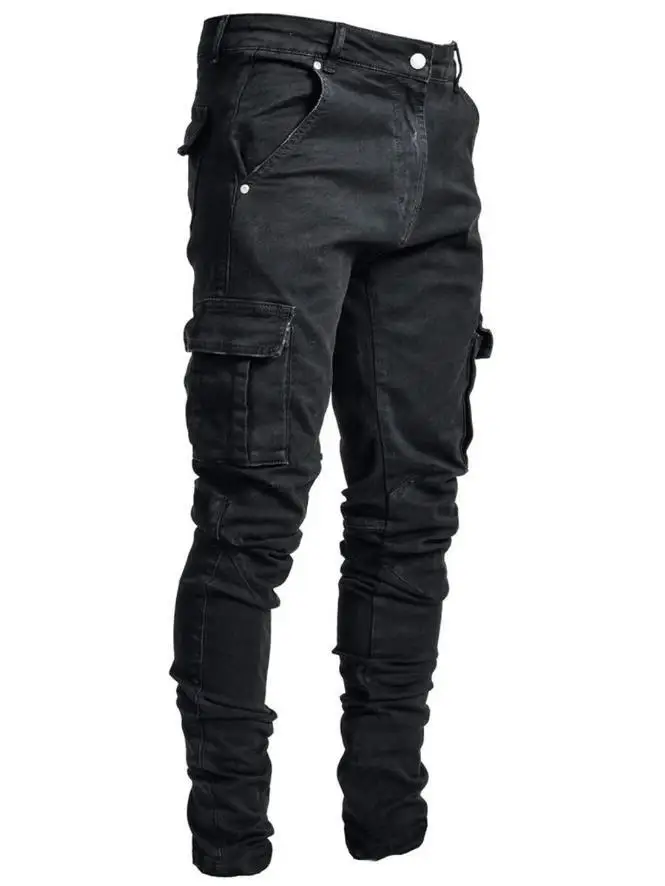 Everland OEM Zip up Solid Color Customized logo Classic Fashion New Jeans Men Side Pocket Small Foot Skinny Jeans